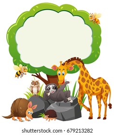 Border template with wild animals under the tree illustration