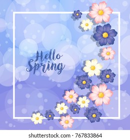 Border template wtih blue and pink flowers illustration