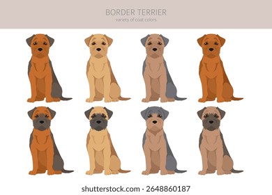 Border terrier clipart. Diferentes cores de casaco e poses conjunto.  Ilustração vetorial