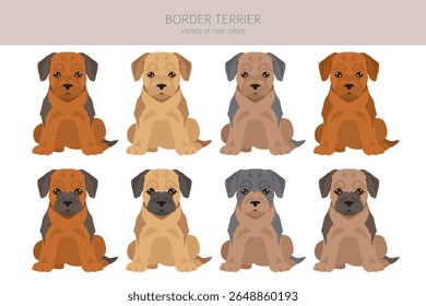 Border terrier clipart. Diferentes cores de casaco e poses conjunto.  Ilustração vetorial