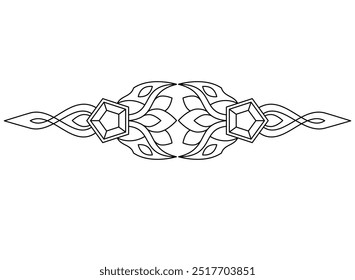Border, text divider made of crystals and plants - vector linear element for text design. Outline. Plant decorative element with gems