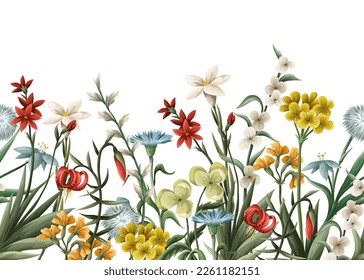 Border with thin meadow flowers. Vector