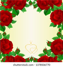 Border two purple rose and buds festive greeting card vintage vector illustration editable hand draw