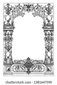 Border Typographical Frame Was Designed During The Renaissance Period Between 1550-1560, Vintage Line Drawing Or Engraving Illustration.