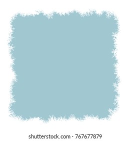 Border from various snowflakes on light blue background.