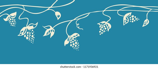 border vector design of hanging grape ivy vines and leaves on branches in pretty floral hand drawn illustration