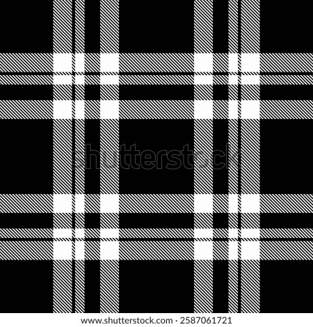 Border vector plaid fabric, elegance seamless textile check. Male texture background tartan pattern in black and white colors palette.