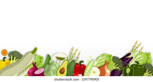 Border with vegetables on a white background. Vector graphics.