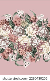 Border with victorian vintage roses. Vector