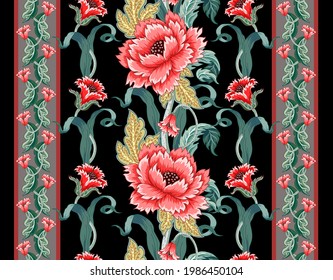 Border with vintage flowers. Textile interior print
