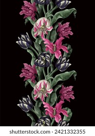 Border with vintage tulips. Vector