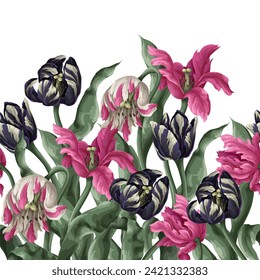 Border with vintage tulips. Vector
