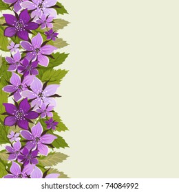 Border from violet flowers on a card
