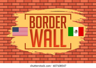 Border wall concept vector illustration with the United States and Mexico flags