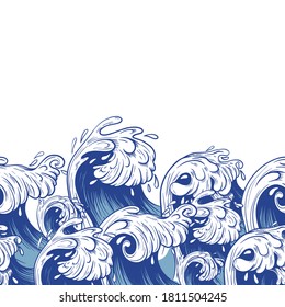 Border with waves. Trendy blue marine print