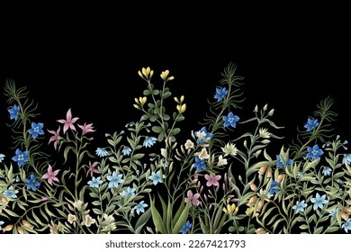 Border with wild meadow flowers. Vector