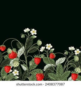 Border with wild strawberries. Vector