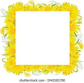 Border with wild yellow flowers. For Print or Textile Design, Greeting cards, Wedding Invitation, Celebration mood.