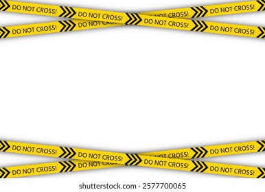 Border yellow black tape barrier. Police warning do not cross ribbons. Set of caution crime scene tapes for criminal accident places. Seamless striped boundary lines. Vector illustration.