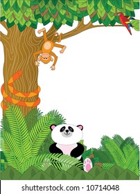 A Border With Zoo Animals - Panda,snake,orangutan,and Parrot