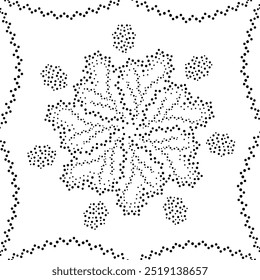 Bordered Black Dotted Abstract Floral Design Pattern. Can be used as cushion pattern and to create repetitive patterns for fabric, curtains, wallpaper etc. Or can be used as a decorative element. 