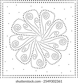 Bordered Black Dotted Abstract Floral Design. Can be used as cushion, embroidery pattern or to create repetitive patterns for fabric, wallpaper, gift wrap, curtains, carpets etc.