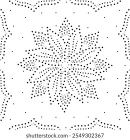 Bordered Black Dotted Abstract Floral Design. Can be used as cushion, embroidery pattern or to create repetitive patterns for fabric, wallpaper, gift wrap, curtains, carpets etc.