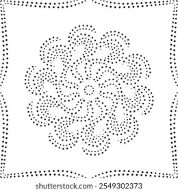 Bordered Black Dotted Abstract Floral Design. Can be used as cushion, embroidery pattern or to create repetitive patterns for fabric, wallpaper, gift wrap, curtains, carpets etc.