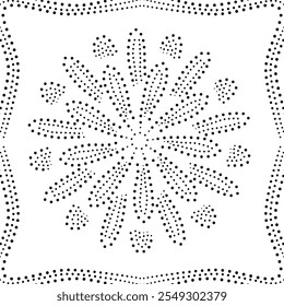 Bordered Black Dotted Abstract Floral Design. Can be used as cushion, embroidery pattern or to create repetitive patterns for fabric, wallpaper, gift wrap, curtains, carpets etc.