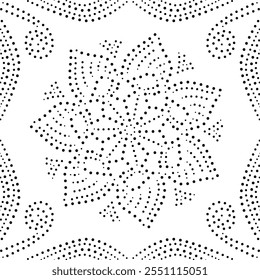 Preto Borderado Pontilhado Abstrato Design Floral. Pode ser usado para criar padrões para tecido, bordados, almofada, tapete, cortina, papel de parede, envoltório de presente, fundo, cartão ou como um elemento decorativo. 