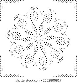 Bordered Black Dotted Abstract Floral Design. Can be used to create patterns for fabric, embroidery, cushion, carpet, curtain, wallpaper, gift wrap, background, card, cover or as a decorative element.