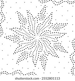 Bordered Black Dotted Abstract Floral Design. Can be used to create patterns for fabric, embroidery, cushion, carpet, curtain, wallpaper, gift wrap, background, card, cover or as a decorative element.