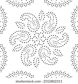 Bordered Black Dotted Abstract Floral Design. Can be used to create patterns for fabric, embroidery, cushion, carpet, curtain, wallpaper, gift wrap, background, card, cover or as a decorative element.