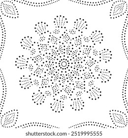 Bordered Black Dotted Floral Abstract Design. Can be used as a decorative element or as cushion cover design or to create repetitive patterns for fabric, curtain, wallpaper, gift wrap, carpet etc.