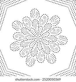 Bordeado de diseño floral punteado negro. Se puede utilizar como elemento decorativo individual o como diseño de cojín o para crear patrones repetitivos para tela, Fondo de pantalla, envoltura de regalo, tarjetas, cortinas, alfombras, etc.