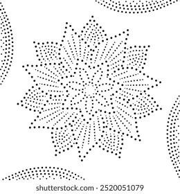 Bordered Black Dotted Floral Design. Can be used as individual decorative element or as cushion design or to create repetitive patterns for fabric, wallpaper, gift wrap, cards, curtains, carpet etc.