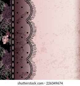 Bordered pink background with lace fringe and grunge effect.