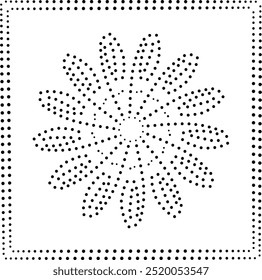 Bordered Simple Black Dotted Floral Design Element. Can be used as a cushion design or to create repetitive pattern for fabric, background, wallpaper, gift wrap or as an individual decorative element.