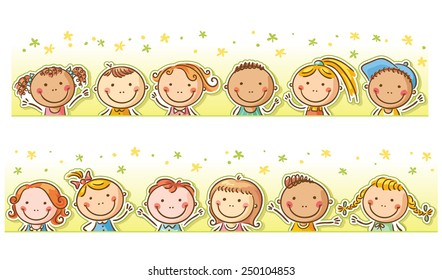 Border/frame With Twelve Happy Cartoon Kids