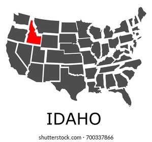 Bordering map of USA with State of Idaho marked with red color.