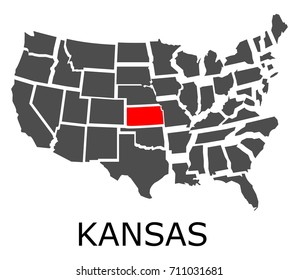 Bordering Map Usa State Kansas Marked Stock Vector (Royalty Free ...