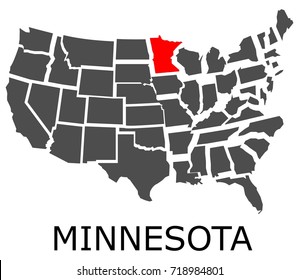 Bordering map of USA with State of Minnesota marked with red color.