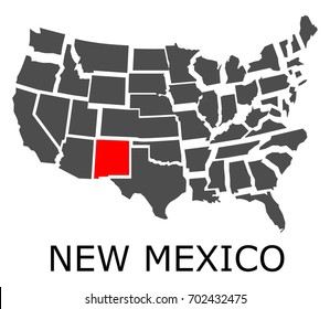 Bordering map of USA with State of New Mexico marked with red color.