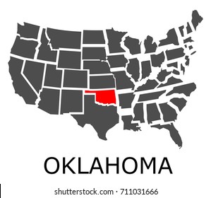 Bordering map of USA with State of Oklahoma marked with red color.