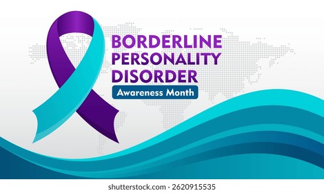 Borderline Personality Disorder Awareness Month (Mês da Consciência do Transtorno da Personalidade Limítrofe). Observado todos os anos em maio. Design plano com fita. Adequado para fundo, banner, cartão, cartaz