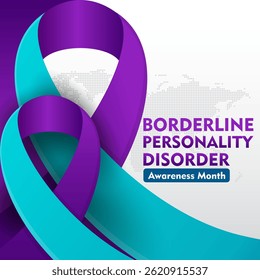 Borderline Personality Disorder Awareness Month (Mês da Consciência do Transtorno da Personalidade Limítrofe). Observado todos os anos em maio. Design plano com fita. Adequado para fundo, banner, cartão, cartaz