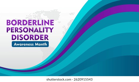 Borderline Personality Disorder Awareness Month (Mês da Consciência do Transtorno da Personalidade Limítrofe). Observado todos os anos em maio. Design plano com fita. Adequado para fundo, banner, cartão, cartaz