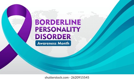 Borderline Personality Disorder Awareness Month (Mês da Consciência do Transtorno da Personalidade Limítrofe). Observado todos os anos em maio. Design plano com fita. Adequado para fundo, banner, cartão, cartaz