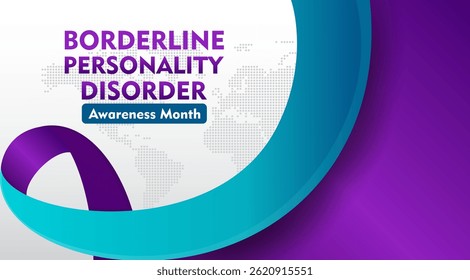 Borderline Personality Disorder Awareness Month (Mês da Consciência do Transtorno da Personalidade Limítrofe). Observado todos os anos em maio. Design plano com fita. Adequado para fundo, banner, cartão, cartaz