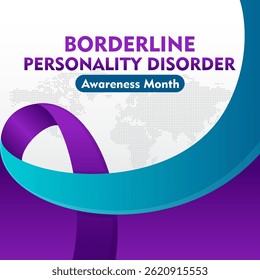 Borderline Personality Disorder Awareness Month (Mês da Consciência do Transtorno da Personalidade Limítrofe). Observado todos os anos em maio. Design plano com fita. Adequado para fundo, banner, cartão, cartaz